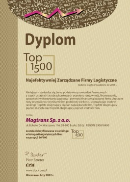 DYPLOM Top 1500 - MAGTRANS